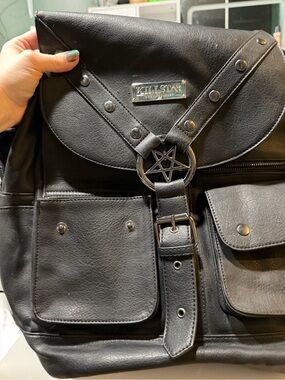 Killstar Black Gothic Pentagram Faux Leather Backpack